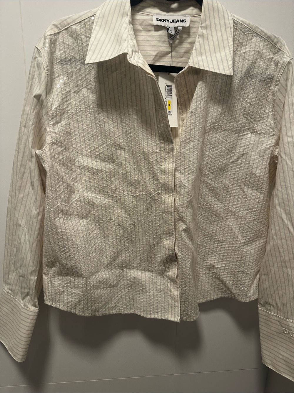 NWT DKNY Jeans Sequin Embellished Striped Button Down Shirt M